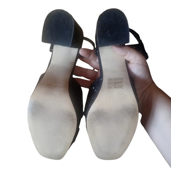 Dolls Kill Shellys London Black Chunky Glitter Platform Strappy Pumps‎ Size 9 - Picture 9 of 10